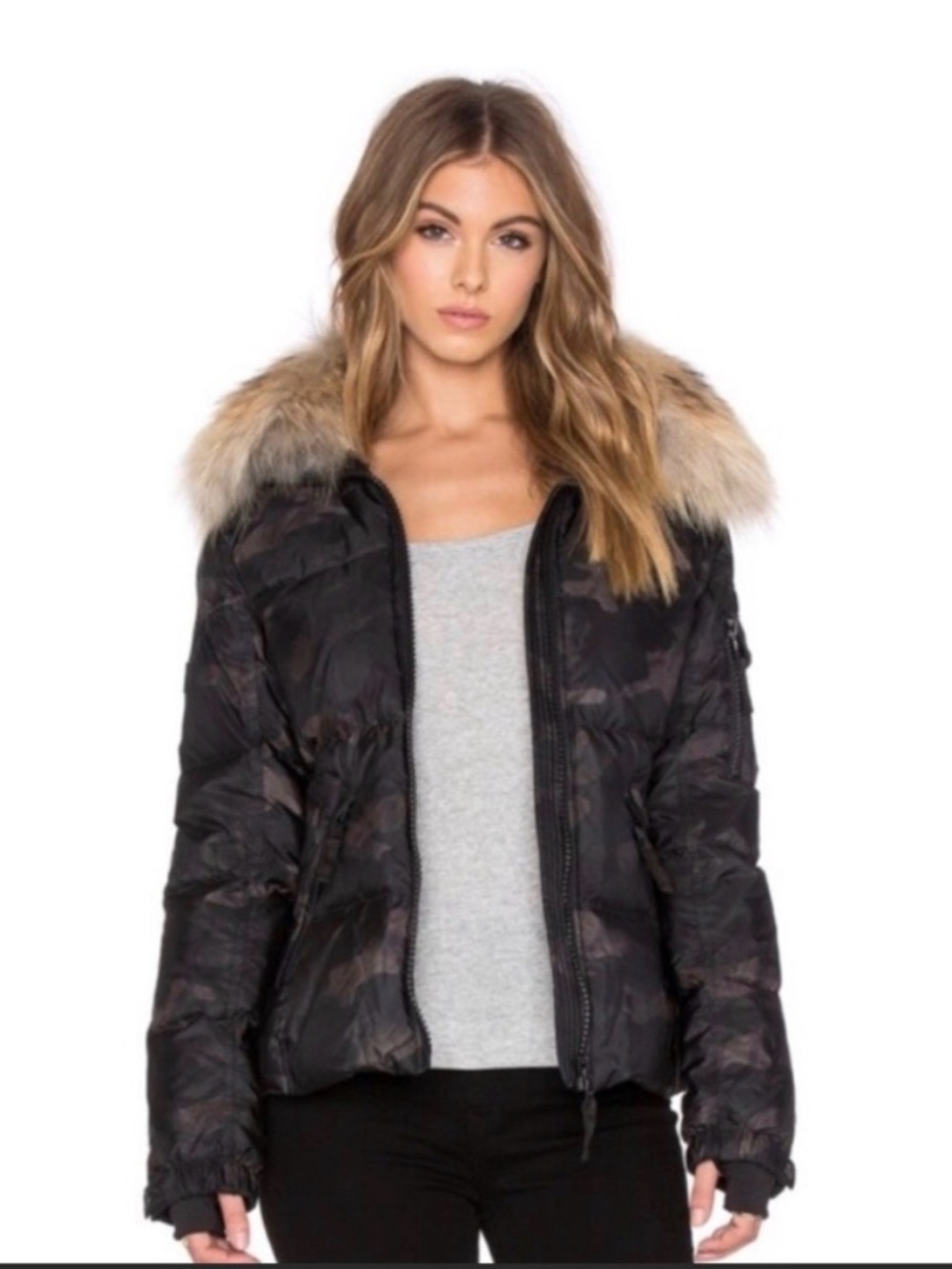 SAM. Women's Camouflage Hooded Puffer Jacket - Green/Brown